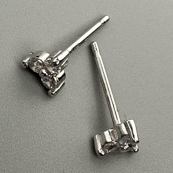 Sterling Silver CZ Tiny Stud Earrings Rhodium Finish - Picture 7 of 14
